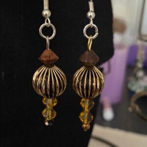 Unique Gold and Brown Beaded Earrings